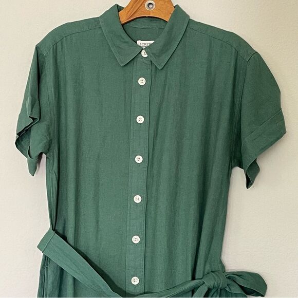 J Crew Factory Linen Blend Belted Mini Shirtdress Size Small Lamppost Green NWT - Picture 6 of 13